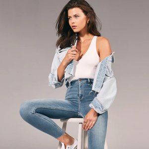 Abercrombie & Finch 28/6 Simone Women's High Rise Jean Legging Med Wash Raw Edge